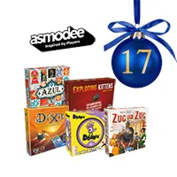 Auswahl beliebter Asmodee-Brettspiele wie Azul, Dixit und Exploding Kittens hinter Türchen 17.